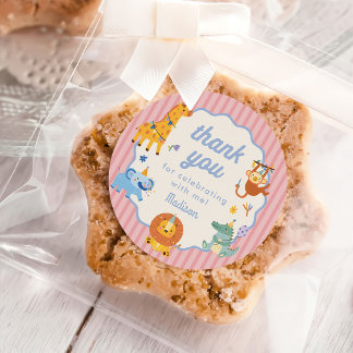 Pegatina Redonda Cute Animals Safari Girl 1st Birthday