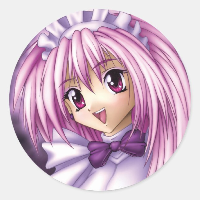 Pegatina Redonda Cute Anime Chica Maid (Anverso)