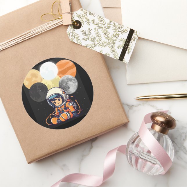 Pegatina Redonda Cute Astronaut and Planets Sticker (Regalar)
