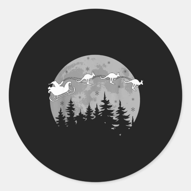 Pegatina Redonda Cute Australia Kangaroo Santa Sleigh Aussie Christ (Anverso)