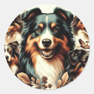 Pegatina Redonda Cute Australian Shepherd Painting