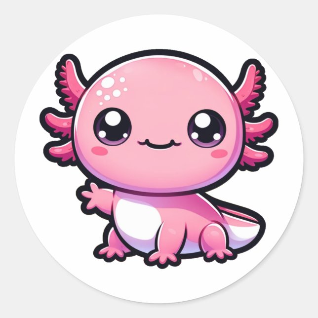 Pegatina Redonda Cute Axolotl Hello (Anverso)