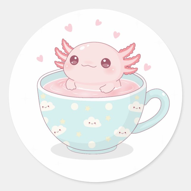 Pegatina Redonda Cute axolotl in a cup (Anverso)