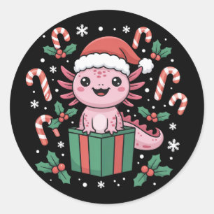 Pegatina Redonda Cute Axolotl Navidad Animal Anfibio Fiesta