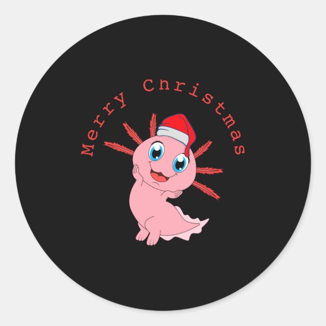 Pegatina Redonda Cute Axolotl Santa Merry Christmas T Shirt  (Anverso)