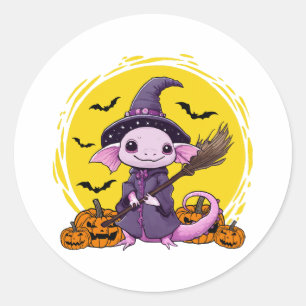 Pegatina Redonda Cute Axolotl Witch Halloween