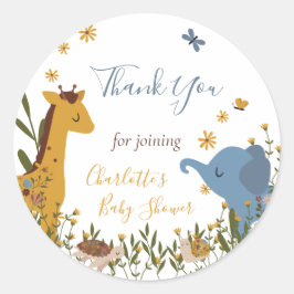 Pegatina Redonda Cute Baby Animals Floral Baby Shower