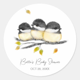 Pegatina Redonda Cute Baby Bird Chickadees Baby Shower