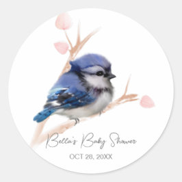 Pegatina Redonda Cute Baby Blue Jay Baby Shower