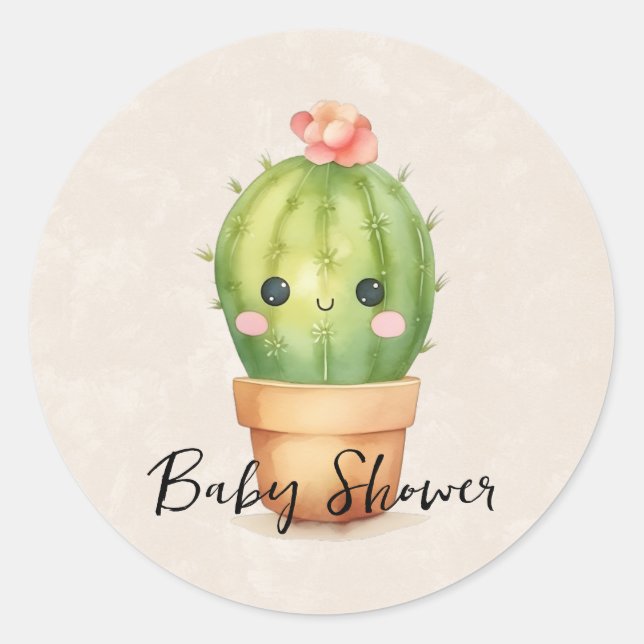Pegatina Redonda Cute Baby Cactus Succulum Baby Shower (Anverso)
