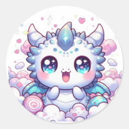 Pegatina Redonda Cute Baby Dragon Kawaii Fantasy Sticker
