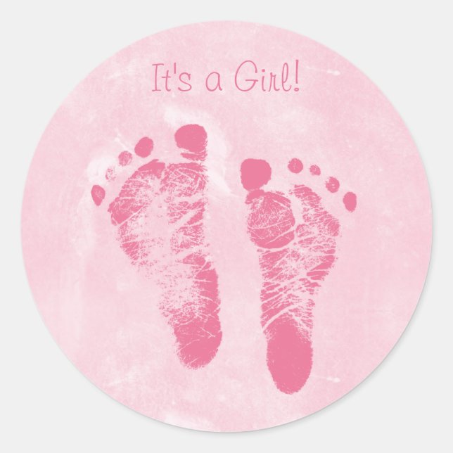 Pegatina Redonda Cute Baby Footprints Anuncio de Nacimiento (Anverso)