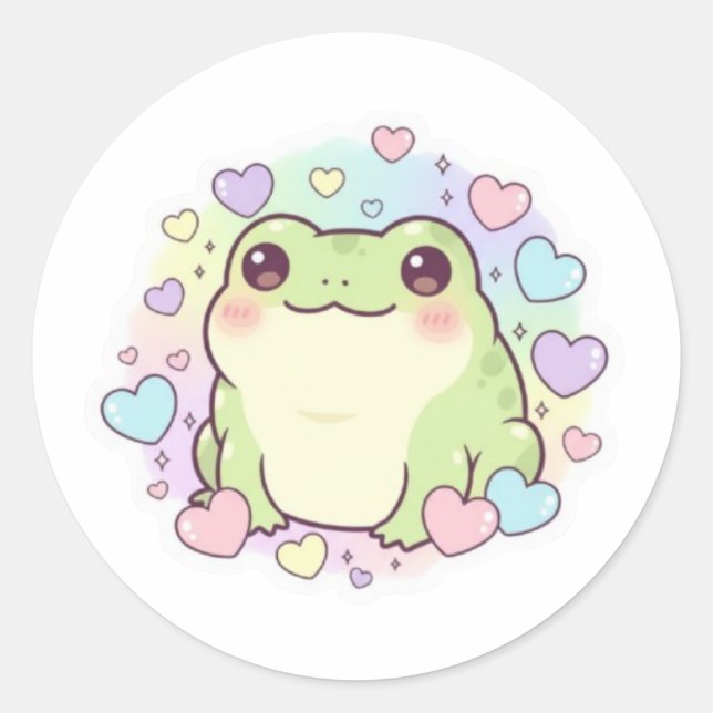 Pegatina Redonda Cute Baby Frog Sticker Kawaii Frog With Hearts Aes (Anverso)
