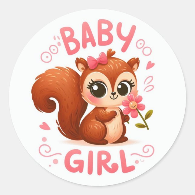Pegatina Redonda Cute Baby Girl Squirrel (Anverso)