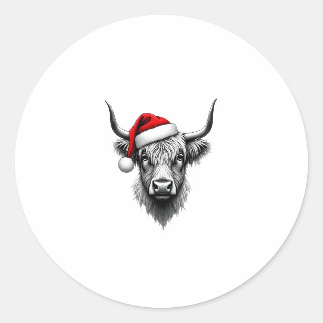 Pegatina Redonda Cute Baby Highland Cow Christmas Santa Gifts Xmas  (Anverso)