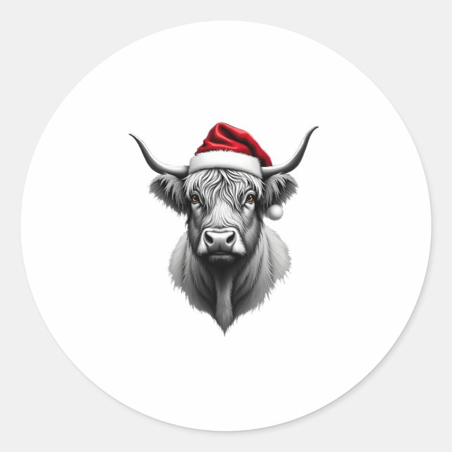 Pegatina Redonda Cute Baby Highland Cow Christmas Santa Gifts Xmas  (Anverso)