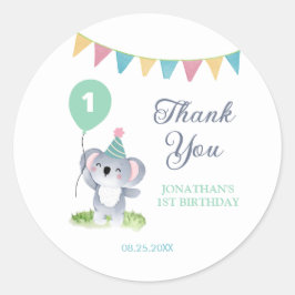 Pegatina Redonda Cute Baby Koala Balloon Party Flag Birthday