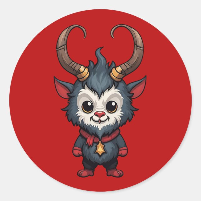 Pegatina Redonda Cute Baby Krampus (Anverso)