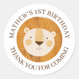 Pegatina Redonda Cute Baby Lion Bitrhday Gracias