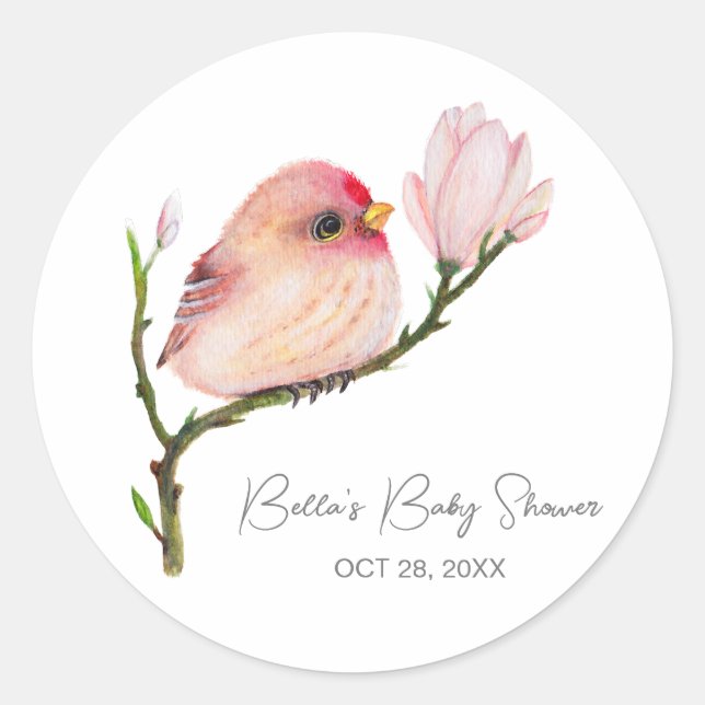 Pegatina Redonda Cute Baby Redpoll Bird Baby Shower (Anverso)