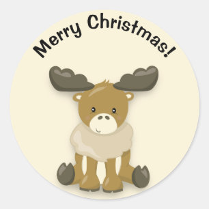 Pegatina Redonda Cute Baby Reno Feliz Navidad Sticker