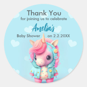 Pegatina Redonda Cute Baby Unicorn   BABY SHOWER