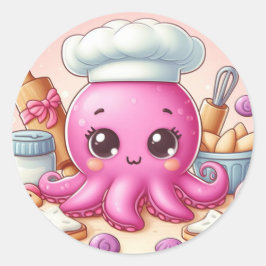 Pegatina Redonda Cute baking octopus circle sticker