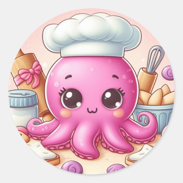 Pegatina Redonda Cute baking octopus circle sticker (Anverso)