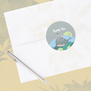 Pegatina Redonda Cute ballena náutica Squid Blue Baby Shower