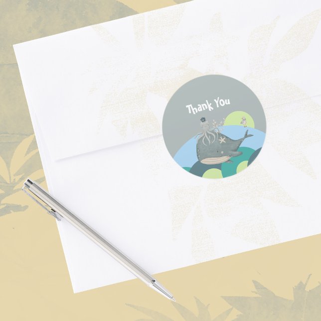 Pegatina Redonda Cute ballena náutica Squid Blue Baby Shower (Cute Nautical Whale Squid Blue Baby Shower Classic Round Sticker ©Susanne Sachers Sunny Mind Design)
