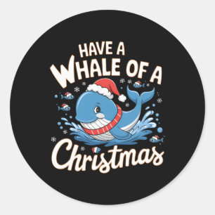 Pegatina Redonda Cute Ballena Santa Navidades Ocean Animal Lover Ho