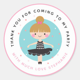 Pegatina Redonda Cute Ballerina con vestido negro Gracias Cumpleaño