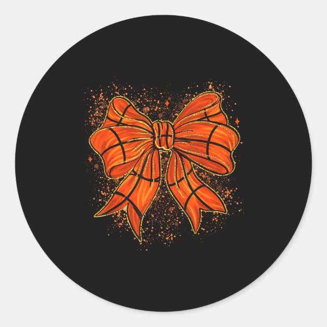 Pegatina Redonda Cute Basketball Coquette Bow Basketball Bow Girls  (Anverso)