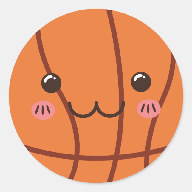 Pegatina Redonda Cute Basketball Kawaii Ball Emoji Graciosa Fiesta  (Anverso)