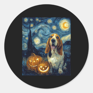 Pegatina Redonda Cute Basset Hound Dog Halloween Jack O Lantern Pum
