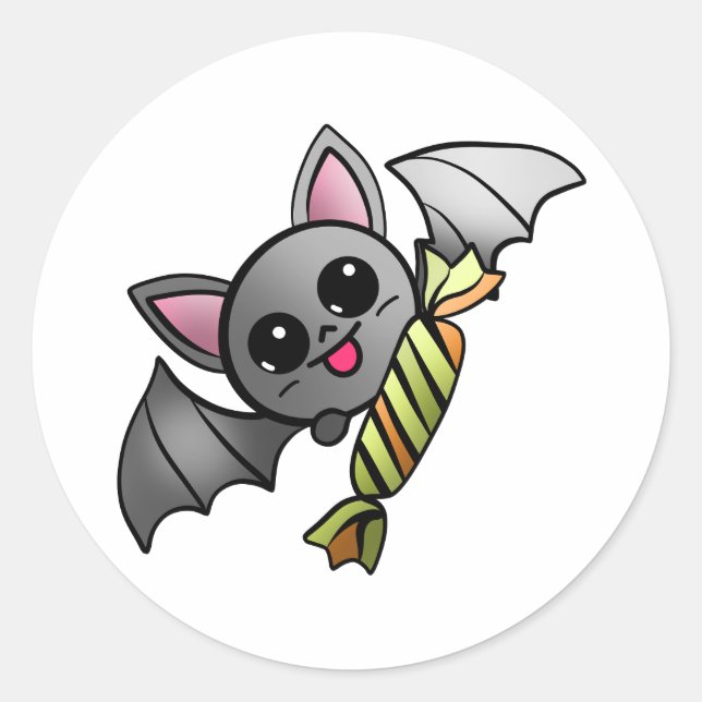 Pegatina Redonda Cute Bat con Candy (Anverso)