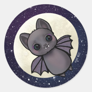 Pegatina Redonda Cute Bat KiniArt Halloween