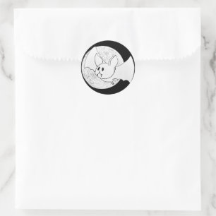 Pegatina Redonda Cute Bat y Full Moon Halloween