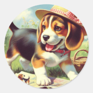Pegatina Redonda Cute Beagle Pinting