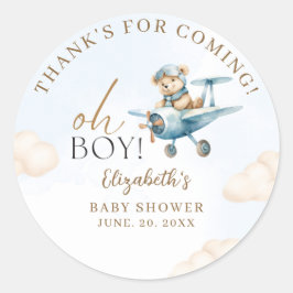 Pegatina Redonda Cute Bear Baby Shower Boy party