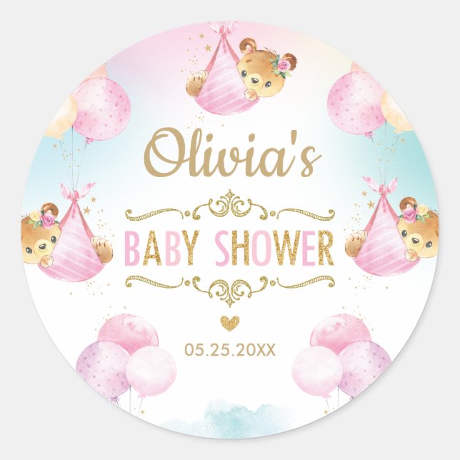 Pegatina Redonda Cute Bear Baby Shower Favor de agradecimiento para (Anverso)