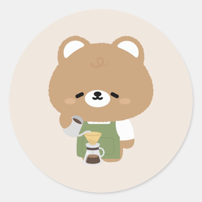 Pegatina Redonda Cute Bear Barista (Anverso)