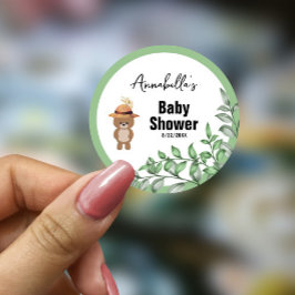 Pegatina Redonda Cute Bear en el Monte Baby Shower 