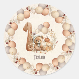 Pegatina Redonda Cute Bear Fall Boy Beary 1er cumpleaños
