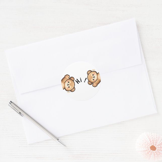 Pegatina Redonda Cute Bear Hi Stickers | Minimal Kawaii Stickers (Sobre)
