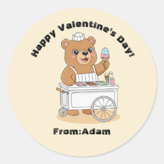 Pegatina Redonda Cute Bear Ice Cream Seller Valentine Classroom