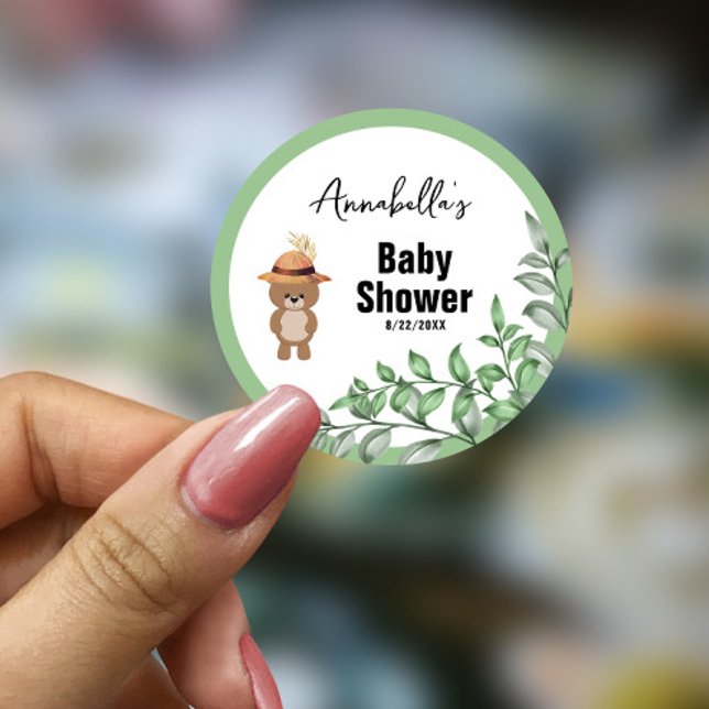 Pegatina Redonda Cute Bear in the Wood Baby Shower  (Subido por el creador)