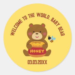 Pegatina Redonda Cute Bear Theme Boy Baby Shower