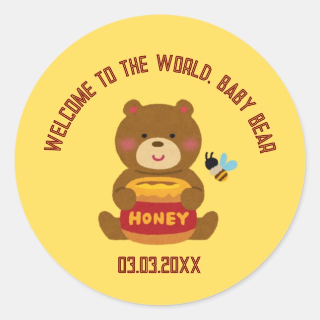 Pegatina Redonda Cute Bear Theme Boy Baby Shower (Anverso)