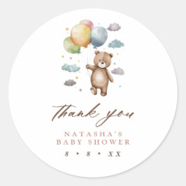 Pegatina Redonda Cute Bear y Globos Baby Shower Gracias